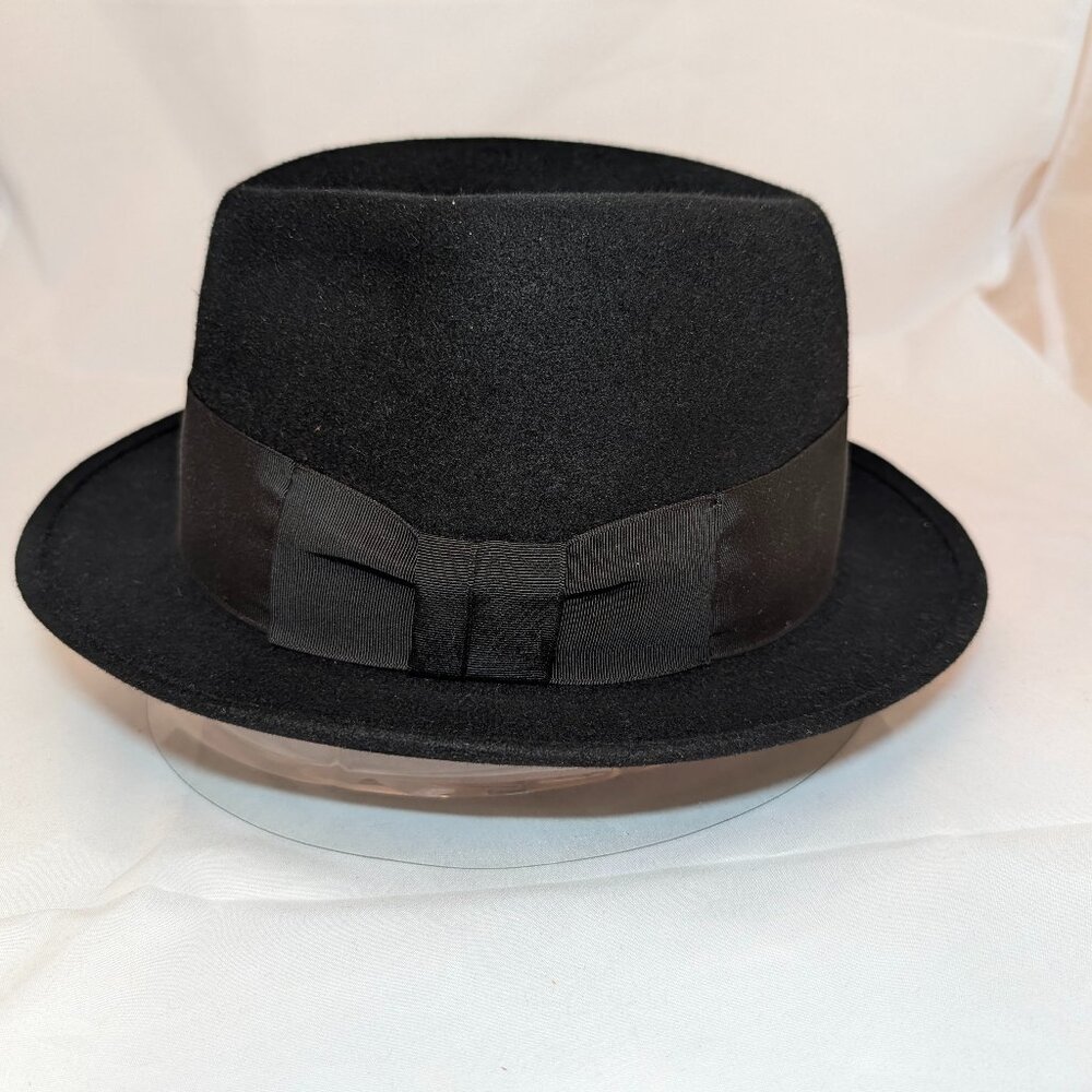 Vintage Portis "Supreme Quality" Swan's Down Finish Black Fedora size 7 1/8LO